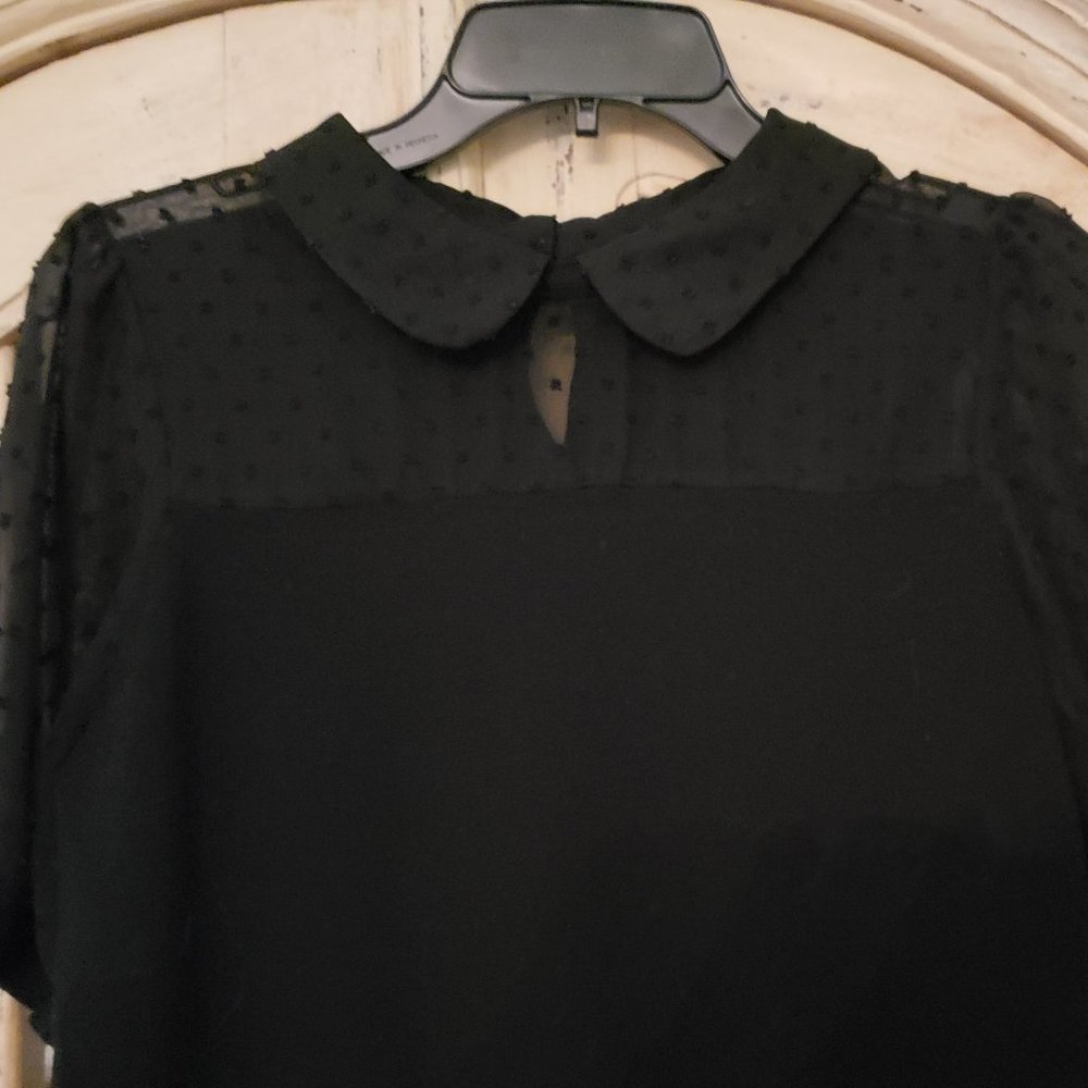 Adrianna Papell short sleeve knit sweater with sheer dot textured chiffon - Picture 2 of 16